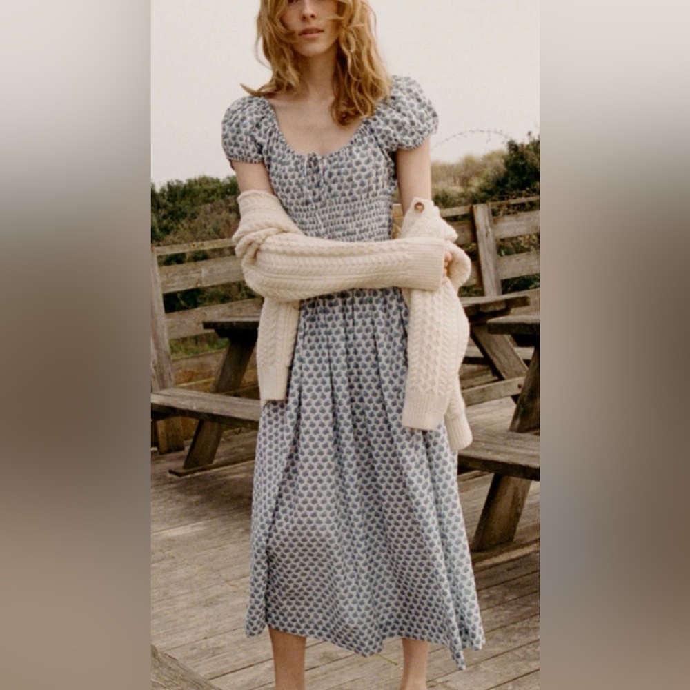 DÔEN Blue and White Floral Midi Dress - Picture 2 of 5